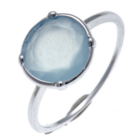 Bague argent rhodié 1,5g - calcédoine teintée bleue - T50 à 60