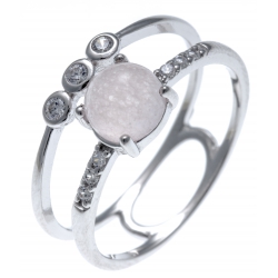 Bague argent rhodié 2g - quarzite teintée rose et zircons - T50 à 60