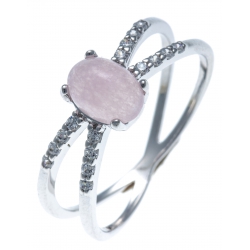 Bague argent rhodié 1,7g - quarzite teintée rose et zircons - T50 à 60