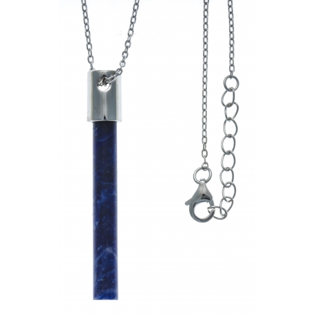 Collier argent rhodié 2g - agate teintée bleue - 45+5cm