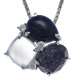 Collier argent rhodié 6,1g - sodalite - verre aventuriné - quartz fondu - calcédoine - zircons - 45+5cm