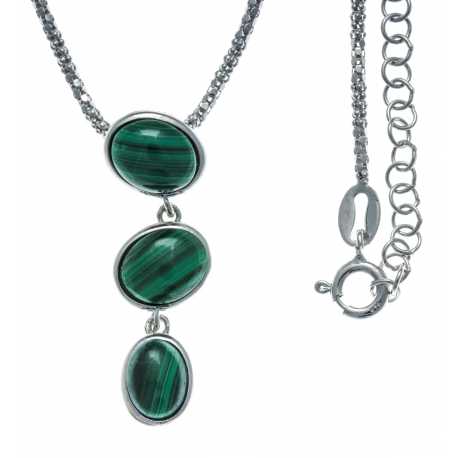 Collier argent rhodié 5,5g - malachite - 45+5cm