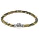 Bracelet acier Apollon - cuir véritable - impression militaire kaki, jaune - fermoir Plug&Go - 18,5cm