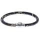 Bracelet acier Apollon - cuir véritable - impression militaire kaki, noir - fermoir Plug&Go - 18,5cm