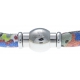 Bracelet acier Apollon - cuir véritable - impression fleurs multicolores dominante grise - fermoir Plug&Go - 18,5cm