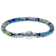 Bracelet acier Apollon - cuir véritable - impression fleurs multicolores dominante bleue - fermoir Plug&Go - 18,5cm