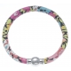 Bracelet acier Apollon - cuir véritable - impression fleurs multicolores dominante rose - fermoir Plug&Go - 18,5cm