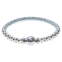 Bracelet acier Apollon - cuir véritable - impression petit pois blanc et rosé - fermoir Plug&Go - 18,5cm