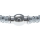 Bracelet acier Apollon - cuir véritable - impression petit pois blanc et argenté - fermoir Plug&Go - 18,5cm