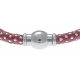 Bracelet acier Apollon - cuir véritable - impression petit pois rouge et argenté - fermoir Plug&Go - 18,5cm