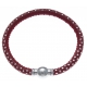 Bracelet acier Apollon - cuir véritable - impression petit pois rouge et argenté - fermoir Plug&Go - 18,5cm