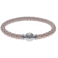 Bracelet acier Apollon - cuir véritable - impression petit pois rose et rosé - fermoir Plug&Go - 18,5cm