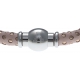 Bracelet acier Apollon - cuir véritable - impression petit pois rose et rosé - fermoir Plug&Go - 18,5cm