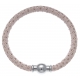 Bracelet acier Apollon - cuir véritable - impression petit pois rose et rosé - fermoir Plug&Go - 18,5cm