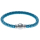 Bracelet acier Apollon - cuir véritable - impression petit pois bleu clair et argenté - fermoir Plug&Go - 18,5cm