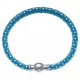 Bracelet acier Apollon - cuir véritable - impression petit pois bleu clair et argenté - fermoir Plug&Go - 18,5cm