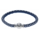 Bracelet acier Apollon - cuir véritable - impression petit pois bleu foncé et argenté - fermoir Plug&Go - 18,5cm