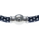 Bracelet acier Apollon - cuir véritable - impression petit pois bleu foncé et argenté - fermoir Plug&Go - 18,5cm