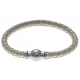 Bracelet acier Apollon - cuir véritable - impression petit pois beige et argenté - fermoir Plug&Go - 18,5cm