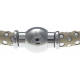 Bracelet acier Apollon - cuir véritable - impression petit pois beige et argenté - fermoir Plug&Go - 18,5cm