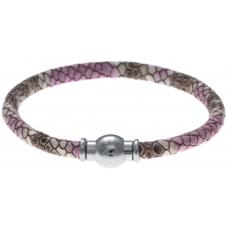 Bracelet acier Apollon - cuir véritable - impression peau de serpent fushia - fermoir Plug&Go - 18,5cm