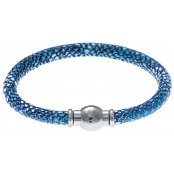 Bracelet acier Apollon - cuir véritable - impression python bleu - fermoir Plug&Go - 18,5cm