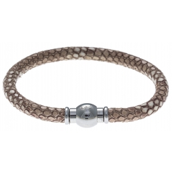 Bracelet acier Apollon - cuir véritable - impression python marron clair - fermoir Plug&Go - 18,5cm