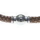 Bracelet acier Apollon - cuir véritable - impression python marron clair - fermoir Plug&Go - 18,5cm