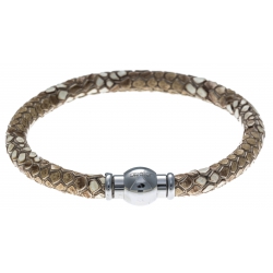 Bracelet acier Apollon - cuir véritable - impression python marron  - fermoir Plug&Go - 18,5cm