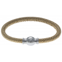 Bracelet acier Apollon - cuir véritable - impression vintage beige - fermoir Plug&Go - 18,5cm