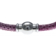 Bracelet acier Apollon - cuir véritable - impression vintage rose - fermoir Plug&Go - 18,5cm