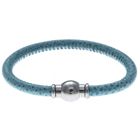 Bracelet acier Apollon - cuir véritable - impression vintage bleu - fermoir Plug&Go - 18,5cm