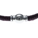 Bracelet acier Apollon - cuir véritable - impression vintage fushia et noire - fermoir Plug&Go - 18,5cm