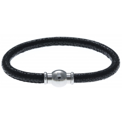 Bracelet acier Apollon - cuir véritable - impression galuchat  noire - fermoir Plug&Go - 18,5cm