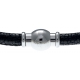 Bracelet acier Apollon - cuir véritable - impression galuchat  noire - fermoir Plug&Go - 18,5cm