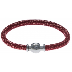 Bracelet acier Apollon - cuir véritable - impression galuchat  rouge - fermoir Plug&Go - 18,5cm