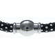 Bracelet acier Apollon - cuir véritable - impression petit pois noir et argenté - fermoir Plug&Go - 18,5cm