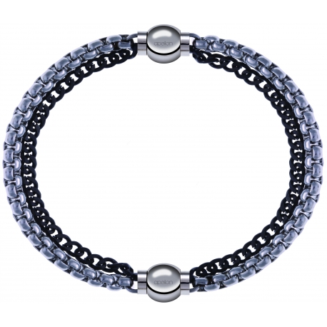 Apollon - Collection MiX - bracelet combinable chaines 2 tons noir et blancs - 10,25cm + chaines 2 tons noir et blancs - 10,25cm