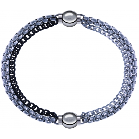 Apollon - Collection MiX - bracelet combinable chaines 2 tons noir et blancs - 10,25cm + chaines - 10,25cm