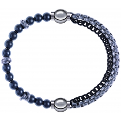 Apollon - Collection MiX - bracelet combinable hématite 6mm - 10cm + chaines 2 tons noir et blancs - 10,25cm