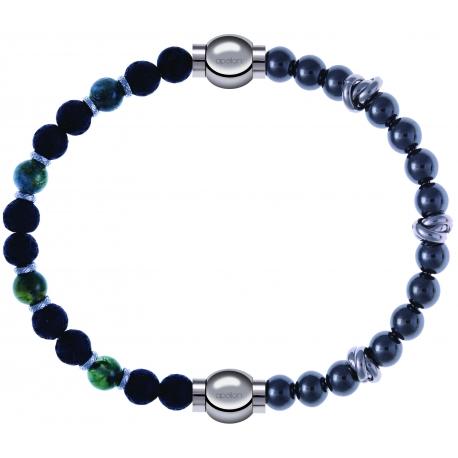 Apollon - Collection MiX - bracelet combinable agate teintée verte - pierre de lave 6mm - 10,75cm + hématite 6mm - 10cm