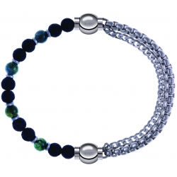 Apollon - Collection MiX - bracelet combinable agate teintée verte - pierre de lave 6mm - 10,75cm + chaines - 10,25cm