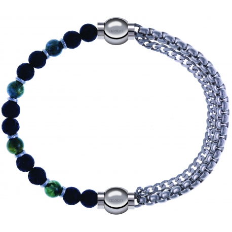 Apollon - Collection MiX - bracelet combinable agate teintée verte - pierre de lave 6mm - 10,75cm + chaines - 10,25cm