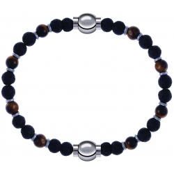 Apollon - Collection MiX - bracelet oeil de tigre - pierre de lave 6mm - 10,75cm + oeil de tigre - pierre de lave 6mm - 10,75cm