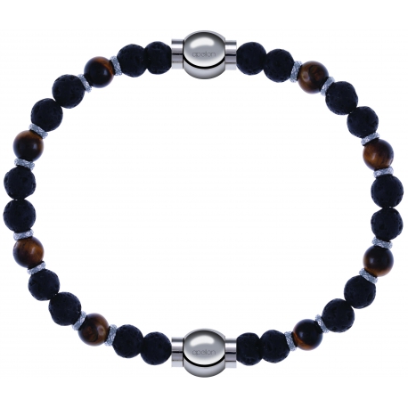 Apollon - Collection MiX - bracelet oeil de tigre - pierre de lave 6mm - 10,75cm + oeil de tigre - pierre de lave 6mm - 10,75cm