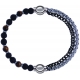 Apollon - Collection MiX - bracelet - oeil de tigre - pierre de lave 6mm - 10,75cm + chaines 2 tons noir et blancs - 10,25cm