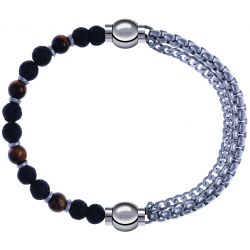 Apollon - Collection MiX - bracelet combinable oeil de tigre - pierre de lave 6mm - 10,75cm + chaines - 10,25cm