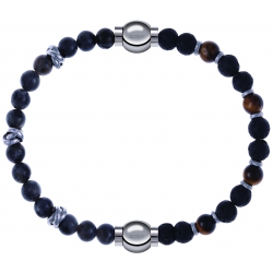 Apollon - Collection MiX - bracelet combinable labradorite 6mm - 10cm + oeil de tigre - pierre de lave 6mm - 10,75cm