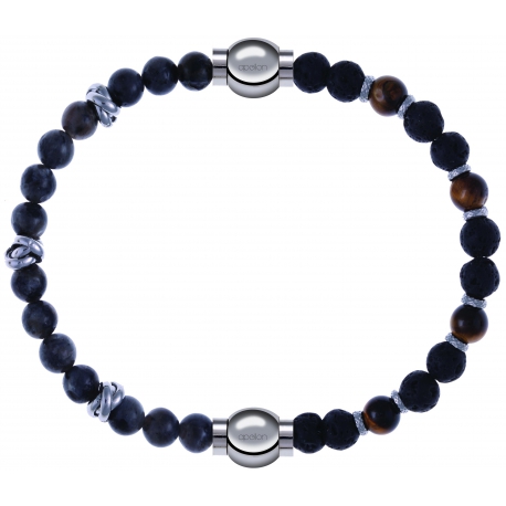 Apollon - Collection MiX - bracelet combinable labradorite 6mm - 10cm + oeil de tigre - pierre de lave 6mm - 10,75cm