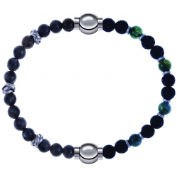 Apollon - Collection MiX - bracelet combinable labradorite 6mm - 10cm + agate teintée verte - pierre de lave 6mm - 10,75cm